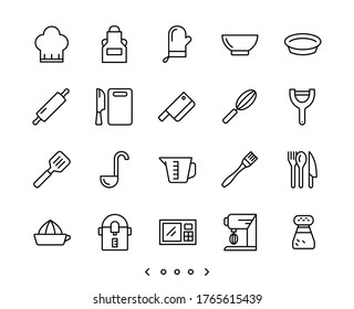 kitchen accessories line icon set vector