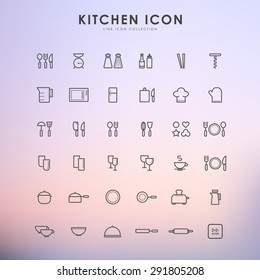 kitchen accessories minimal line icons on gradient background