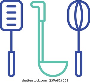 kitchen accessories outline dual color vector illustration icon design