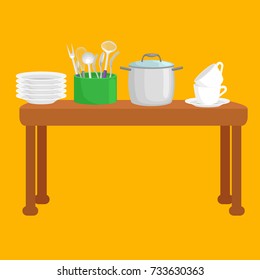 kitchen accessories set isolated, cooking domestic equipment icons vector household illustration top view, kitchenware collection
