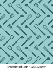Kitchen accessories set Pattern seamless: Ladle and spatula. Corolla Background
