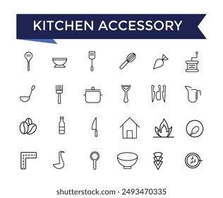 Kitchen Accessory Icon set with editable stroke collection for web and ui. Line icons pack. Vector illustration.