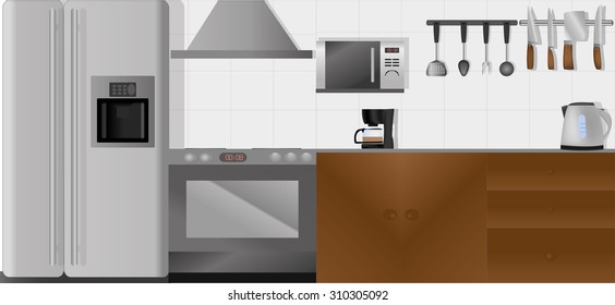 kitchen with all the accessories in separate layers 