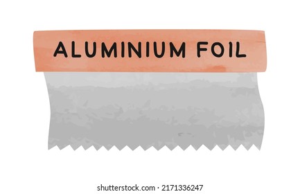 Kitchen Aluminium Foil Roll Clipart. Simple Aluminium Foil Box Watercolor Style Vector Illustration Isolated On White Background. Tin Foil Cartoon Style Drawing. Kitchen Utensils And Cooking Tools