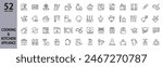 Kitchen Appliance and Cooking line icons set with Scales, Kettle, Bread maker, Blender, Toaster, Waffle maker, Coffeemaker, Multicooker, Juicer, Meat grinder, Fryer, Oven, Mixer, Dishwasher. Editable 