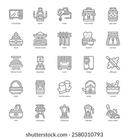 Kitchen Appliance Icon pack for your website, mobile, presentation, and logo design. Kitchen Appliance Icon outline design. Vector graphics illustration and editable stroke.