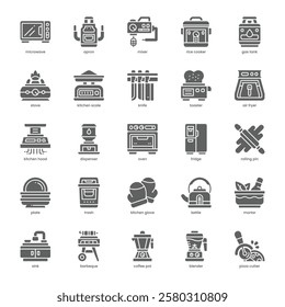 Kitchen Appliance Icon pack for your website, mobile, presentation, and logo design. Kitchen Appliance Icon solid design. Vector graphics illustration and editable stroke.