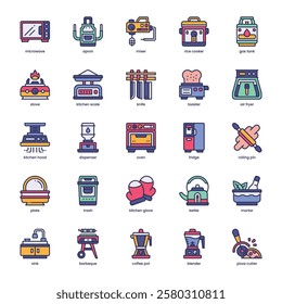 Kitchen Appliance Icon pack for your website, mobile, presentation, and logo design. Kitchen Appliance Icon filled color design. Vector graphics illustration and editable stroke.