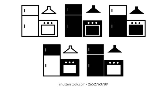 Ilustrações de design de vetor de cores preto e branco para ícones de aparelhos de cozinha 