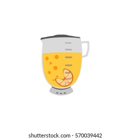 Kitchen appliance isolated on white. Electric juice blender. Home food processor juicer machine. Freehand drawn cute cartoon vector illustration of household blending device. Orange drink kitchenware