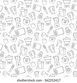 Kitchen appliance seamless pattern. Freehand vector sketches of  consumer electronics