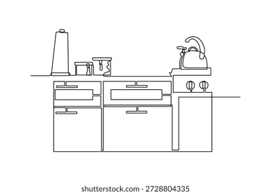 Juego de electrodomésticos de cocina. Concepto de electrodoméstico. Diseño de dibujo de una sola línea 4k. Ilustración gráfica