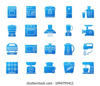 Kitchen Appliance silhouette icons set. Isolated web sign kit of equipment. Electronics pictogram collection includes dishwasher, toaster, oven. Simple gradient symbol. Kitchen vector icon shape