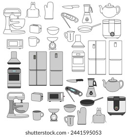 Kitchen Appliance simple line icons vector set