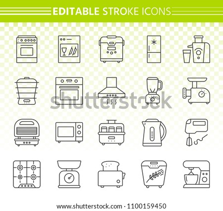Kitchen Appliance thin line icons set. Outline web sign kit of equipment. Electronics linear icon collection includes microwave, gas, cooker. Editable stroke without fill. Kitchen simple vector symbol