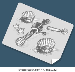 Kitchen Appliances for Baking. Sketches. Vector illustration