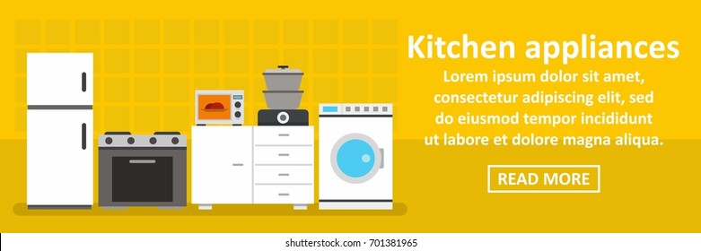 Kitchen appliances banner horizontal concept. Flat illustration of kitchen appliances banner horizontal vector concept for web