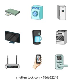 Kitchen appliances cartoon icons in set collection for design.Home appliances and equipment vector symbol stock web illustration.