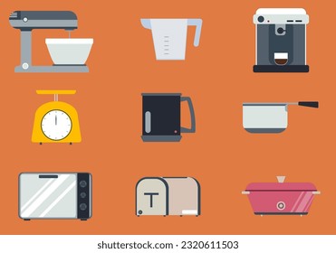 Kitchen appliances and coffee machine for cooking vector illustration.