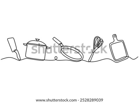 Kitchen appliances continuous line drawing. Food and kitchen concept. Vector illustration minimalist isolated on white background.