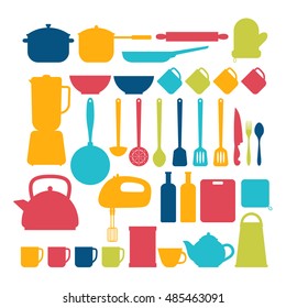 Kitchen appliances. Cooking tools and kitchenware equipment silhouettes. Vector illustration