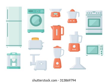 Küchengeräte und elektronisch farbige Flachbildfernseher mit Kaffeemaschine-Herd Toaster-Mixer Mikrowellensaft