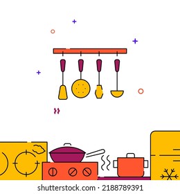 Kitchen appliances filled line vector icon, simple illustration, related bottom border.