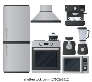 Kitchen appliances flat icons set. Set of cooking elements. Vector.