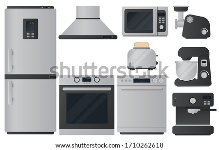 Kitchen appliances flat icons set. Set of cooking elements. Vector.