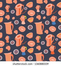 Kitchen appliances hand drawn seamless pattern