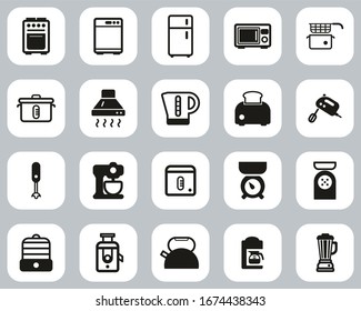 Kitchen Appliances Icons Black & White Flat Design Set Big