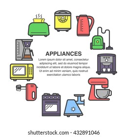 Kitchen appliances icons in a circle composition made in flat style.