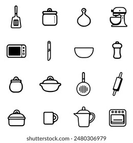 Kitchen appliances icons in doodle style isolated on white background.Caption icon. Outline vector illustration. Can be used as an icon or symbol. Decorative element. Hand drawn black sketch.