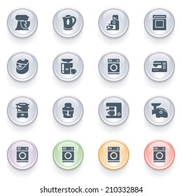 Kitchen appliances icons on color buttons.