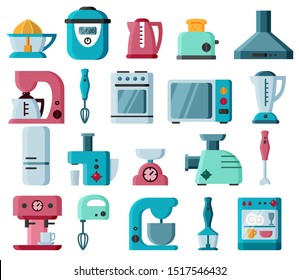 kitchen appliances icons set in flat style on white background