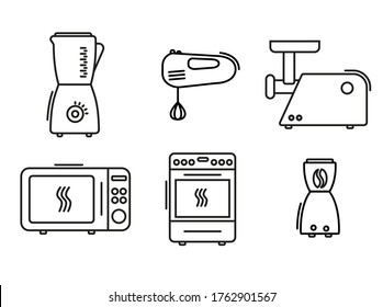 kitchen appliances icons set line art vector icon on white background