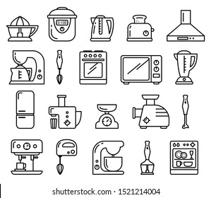 kitchen appliances icons set in linear style on white background