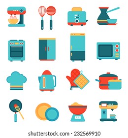 Kitchen appliances icons set with toaster mixer dish frying pan isolated vector illustration