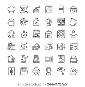 Kitchen appliances icons set. Vector line icons. Black outline stroke symbols