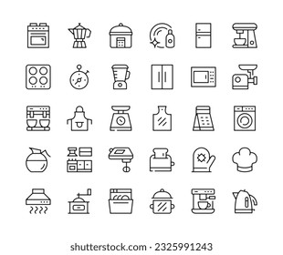 Iconos de electrodomésticos de cocina. Iconos de línea del vector establecidos. Conceptos de electrodomésticos de cocina. Símbolos de trazo de contorno negro