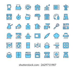 Kitchen appliances icons. Vector line icon set. Modern outline design. Blue concept