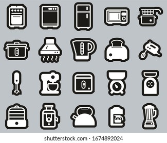 Kitchen Appliances Icons White On Black Sticker Set Big