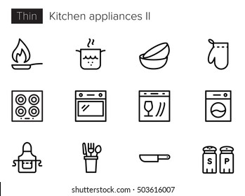 Kitchen appliances II - outline thin line vector icons set