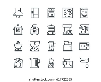 Kitchen Appliances .Includes such as Blender, Oven, Washing and other. Editable Stroke. 48x48 Pixel Perfect.