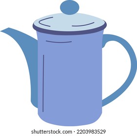 Kitchen appliances, isolated steel kettle with lid and nose for pouring. Kitchenware utensils for preparing dishes and cooking food, boiling water. Making coffee or tea beverage. Vector in flat style