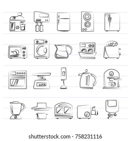 kitchen appliances and kitchenware icons - vector icon set