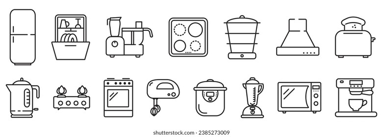 Kitchen appliances line icon set. Vector illustration household equipment for cooking.
