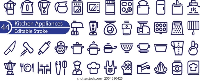 Kitchen appliances line icon set. Vector illustration household equipment for cooking