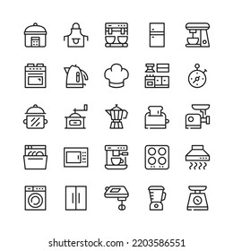 Kitchen appliances line icons. Outline symbols. Vector line icons set