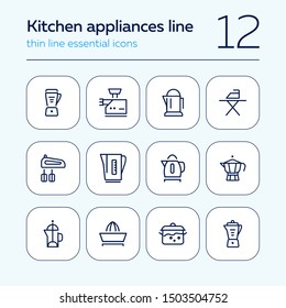 Kitchen appliances line icons. Set of line icons on white background. Inhouse concept. Kettle, teapot, mixer. Vector illustration can be used for appliances, service, house